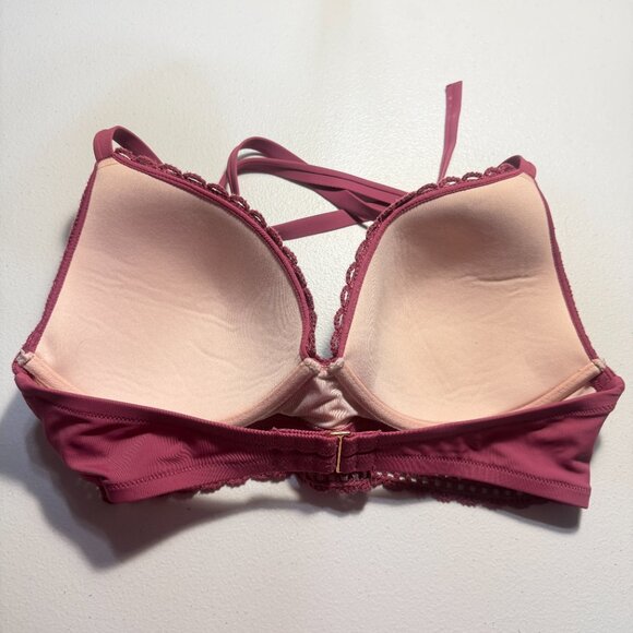 Shade & Shore Crochet Push-Up Bra 38D – Raspberry Textured Knit Bralette Style - Picture 2 of 5